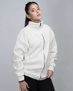 Mockneck Polar Fleece Oversized Zipper Jacket White