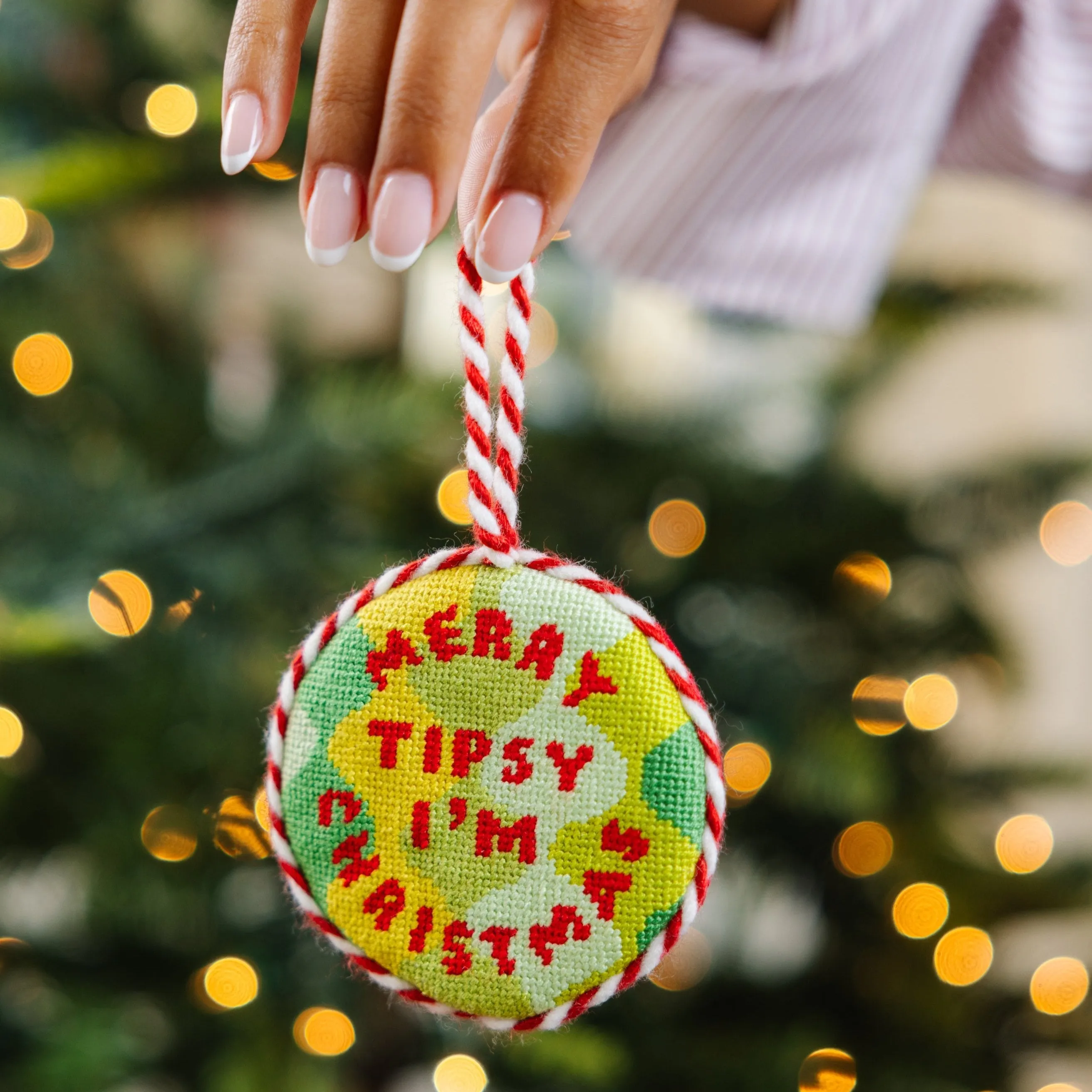 Needlepoint Ornament - Merry Tipsy