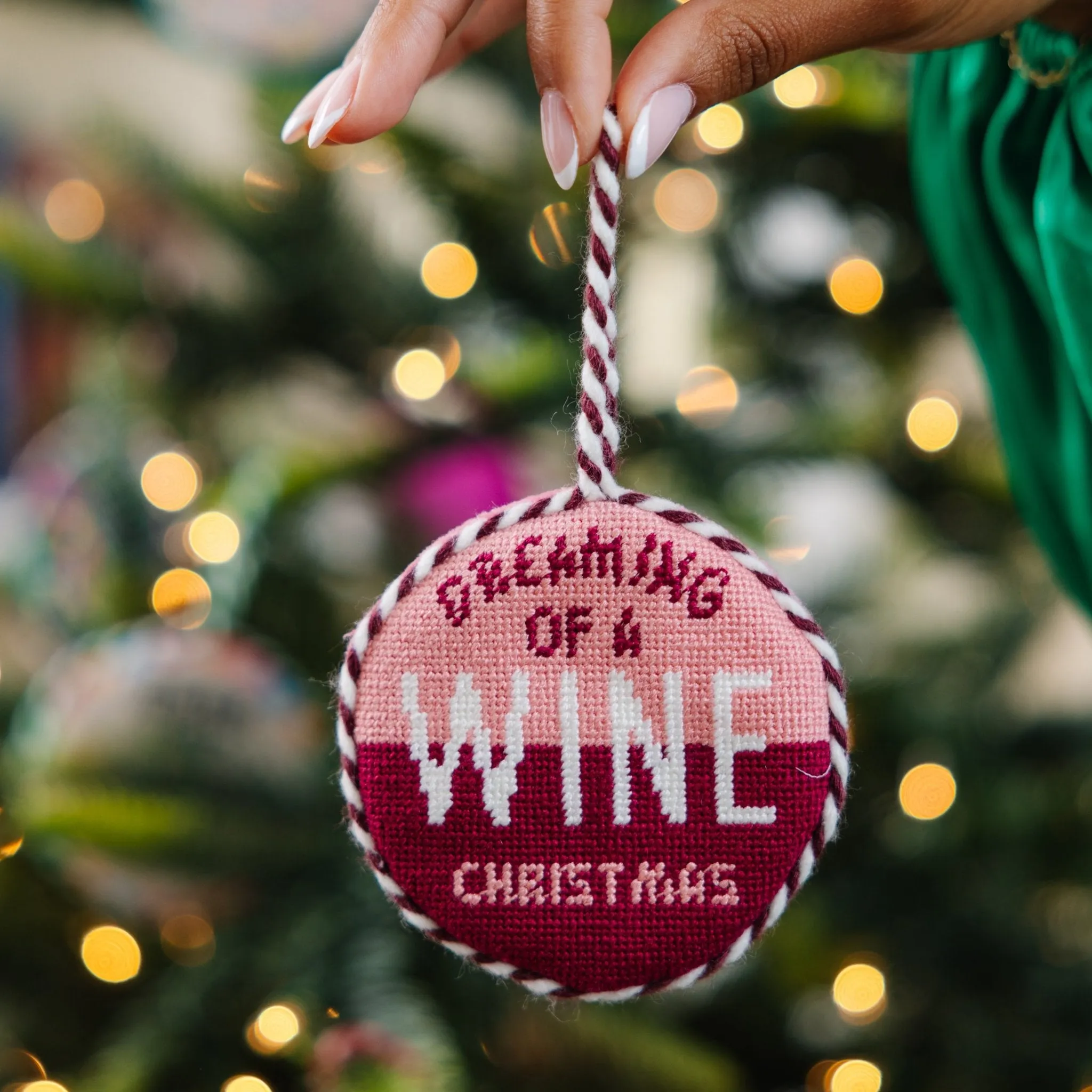 Needlepoint Ornament - Wine Christmas