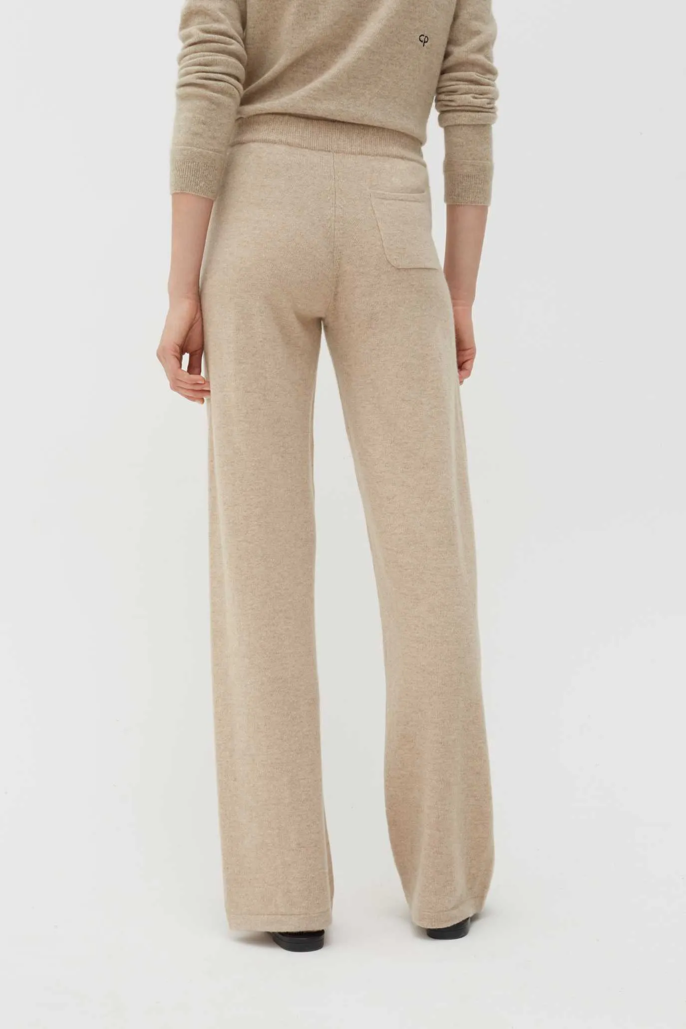 Oatmeal Cashmere Wide-Leg Pants