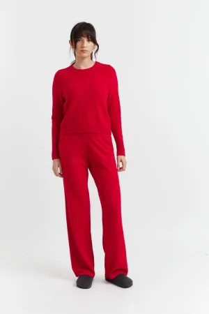 Red Cashmere Wide-Leg Pants