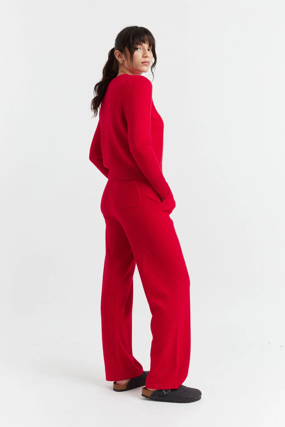 Red Cashmere Wide-Leg Pants