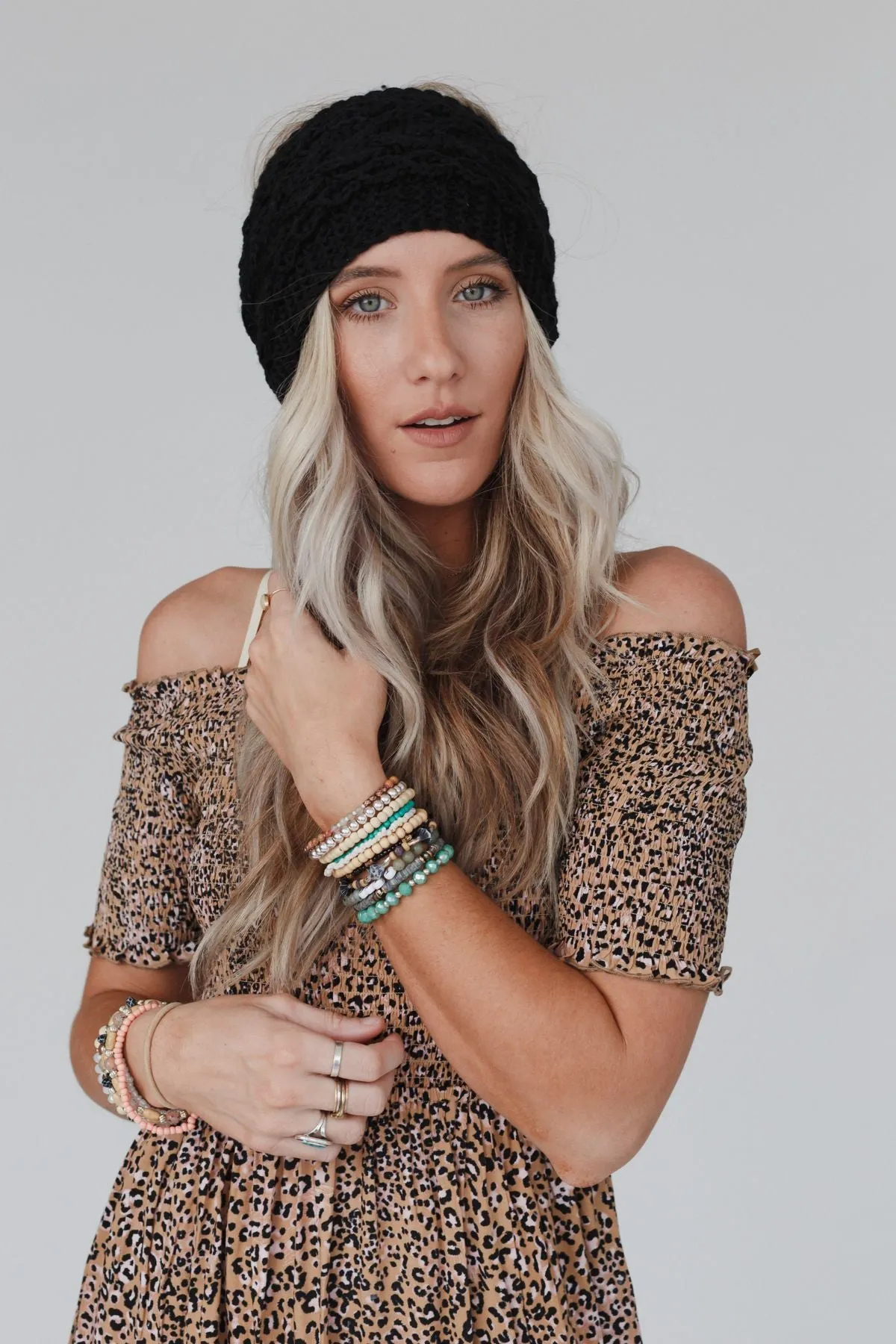 Sky Wide Knit Headband - Black