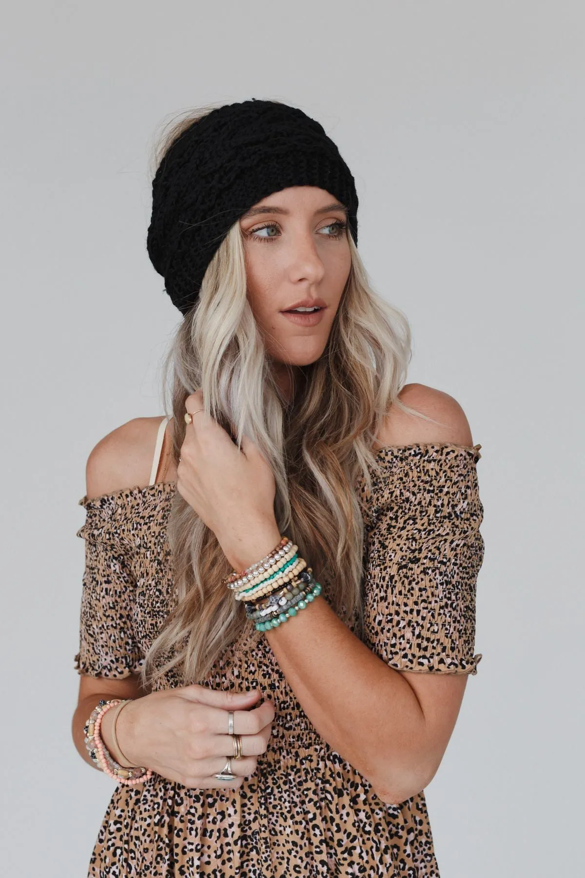 Sky Wide Knit Headband - Black