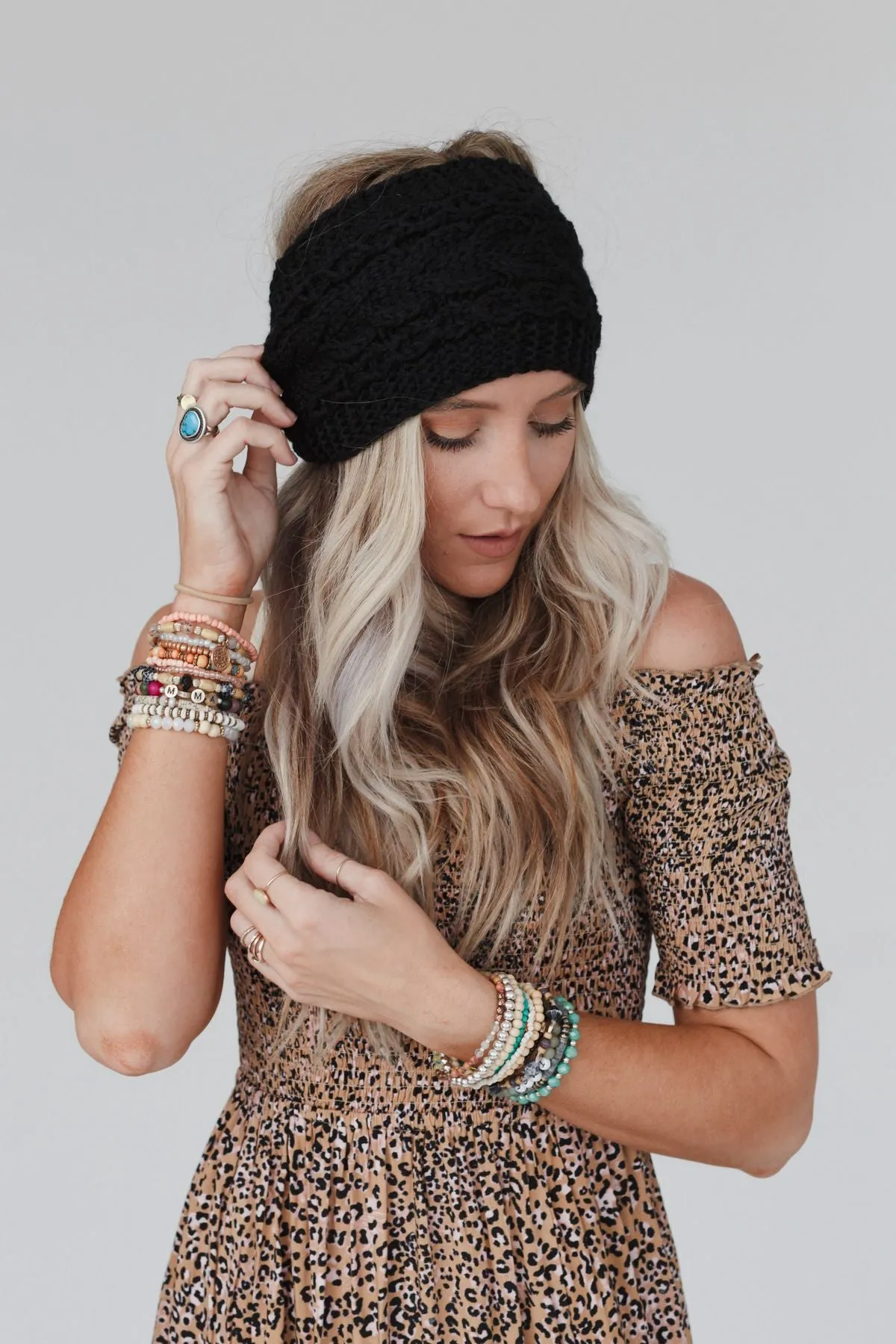 Sky Wide Knit Headband - Black