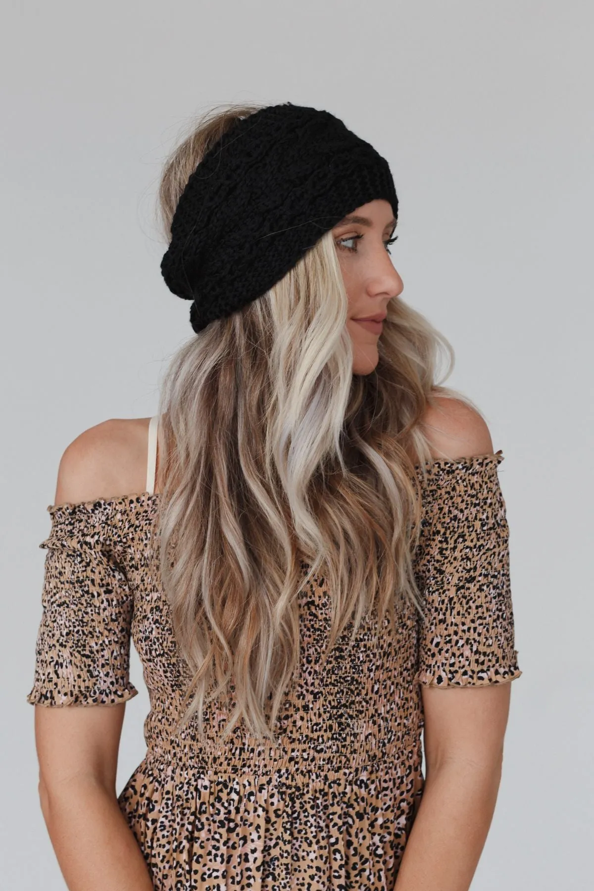 Sky Wide Knit Headband - Black