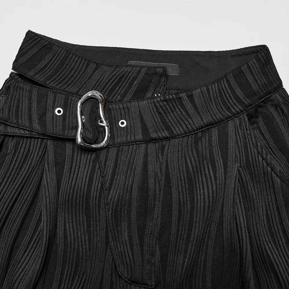 Stylish Punk Black Asymmetrical Buckle Wide Leg Pants