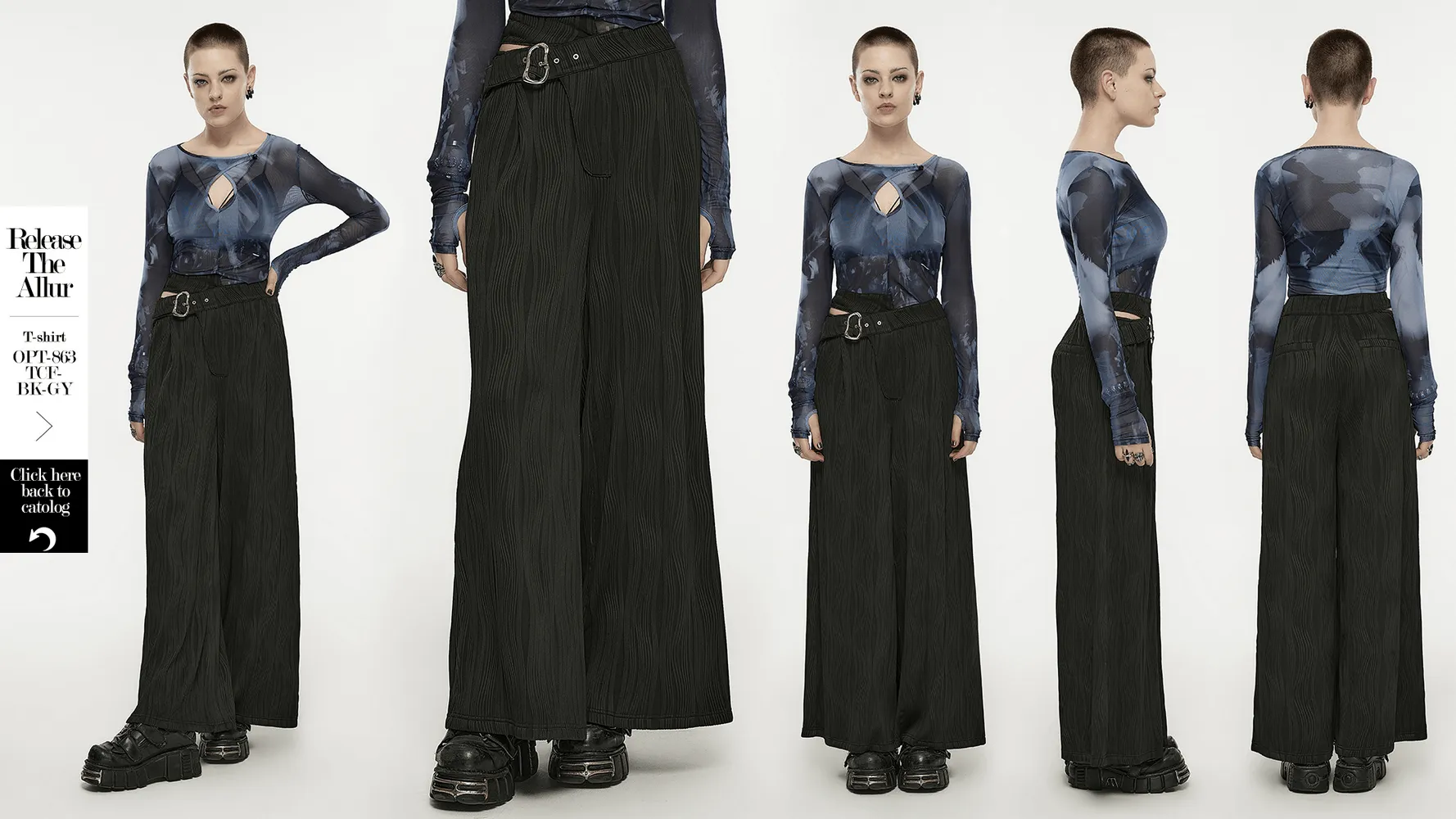 Stylish Punk Black Asymmetrical Buckle Wide Leg Pants