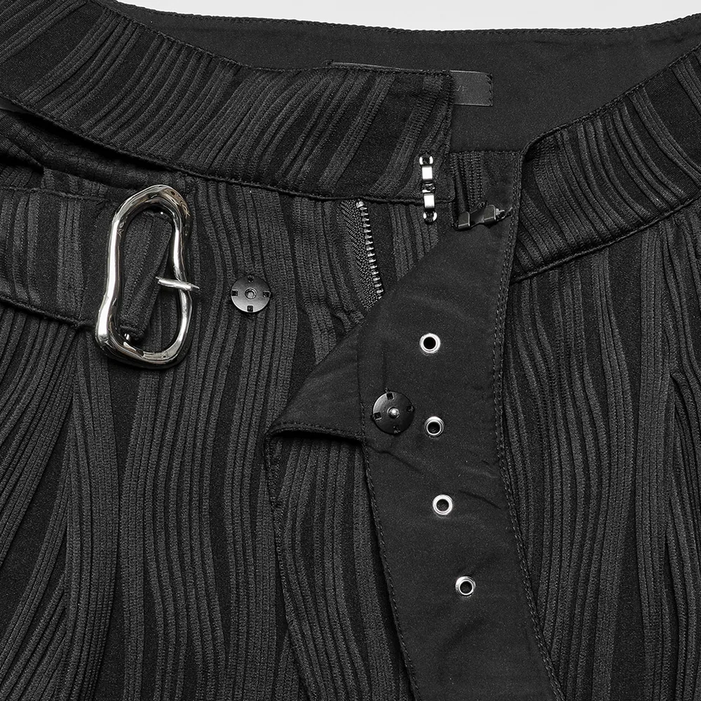 Stylish Punk Black Asymmetrical Buckle Wide Leg Pants