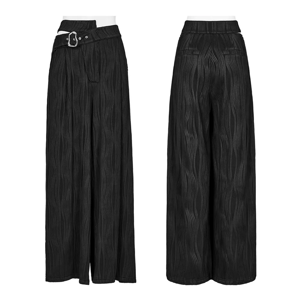 Stylish Punk Black Asymmetrical Buckle Wide Leg Pants