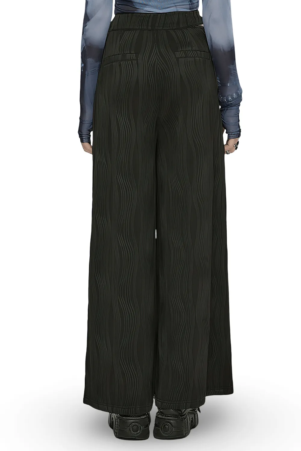 Stylish Punk Black Asymmetrical Buckle Wide Leg Pants