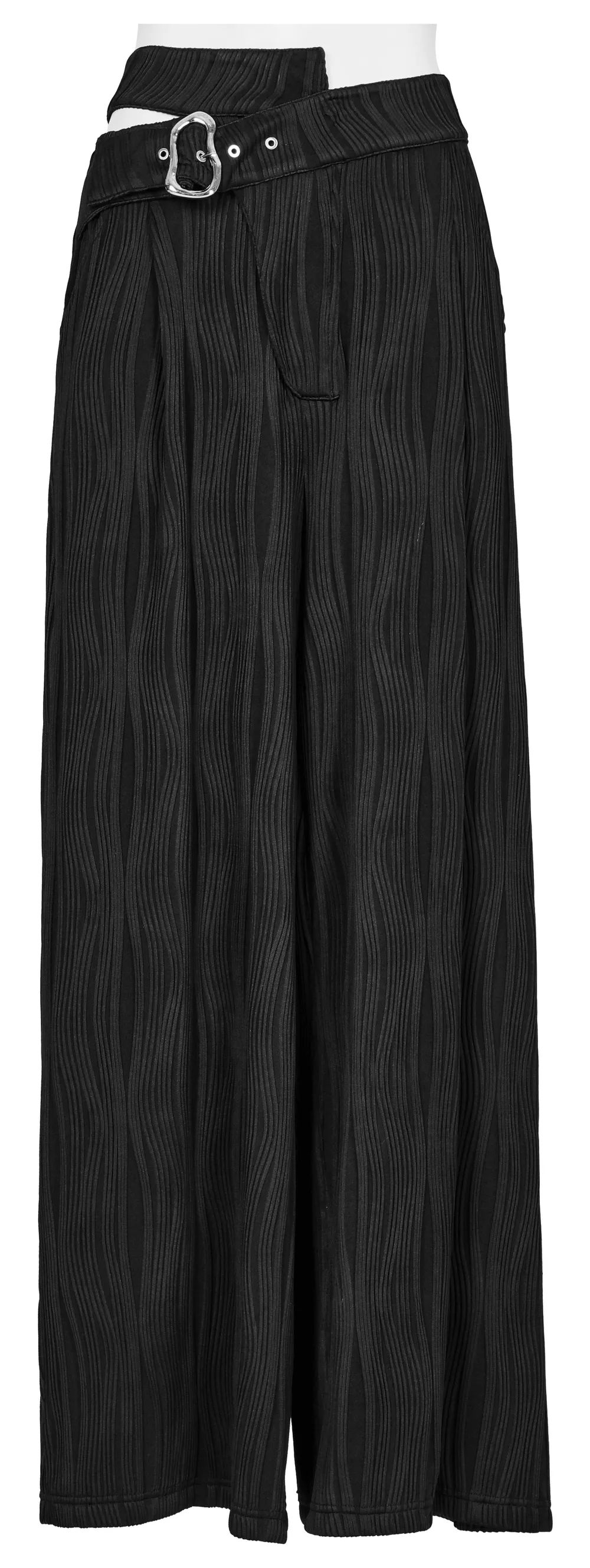 Stylish Punk Black Asymmetrical Buckle Wide Leg Pants