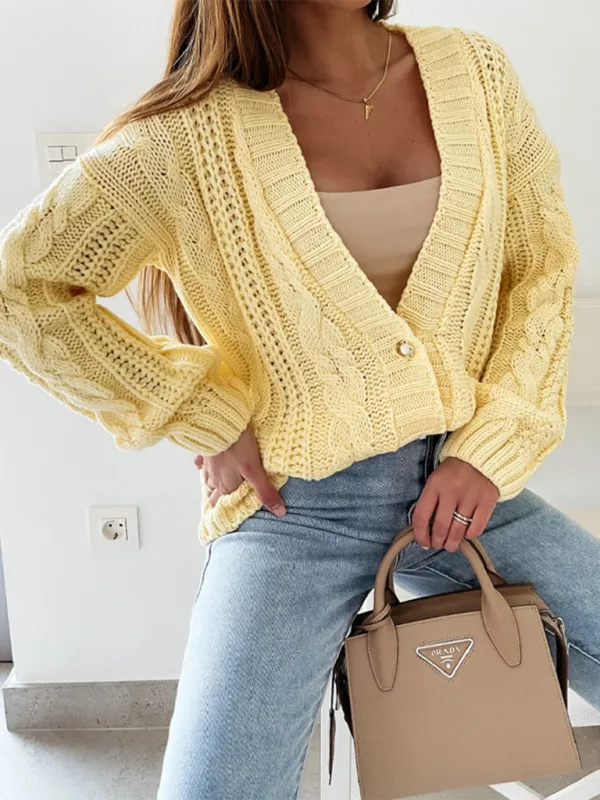 Textured Cardigan Cable Knit Crop Sweater