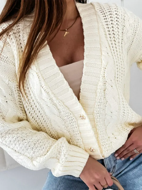 Textured Cardigan Cable Knit Crop Sweater