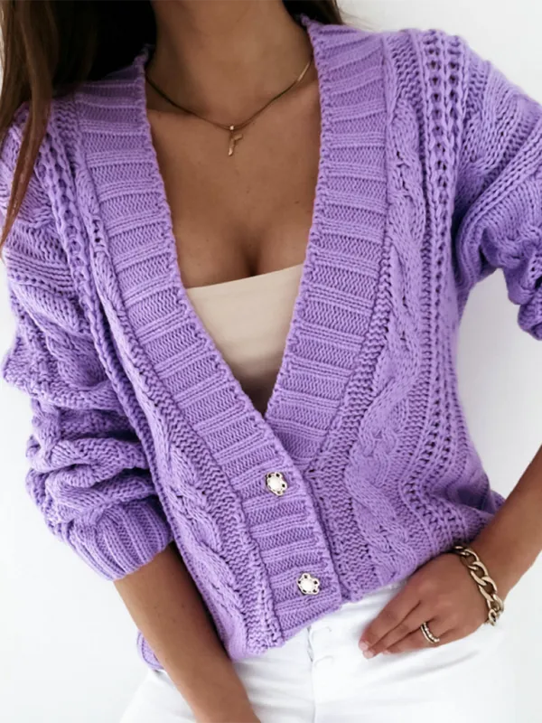 Textured Cardigan Cable Knit Crop Sweater