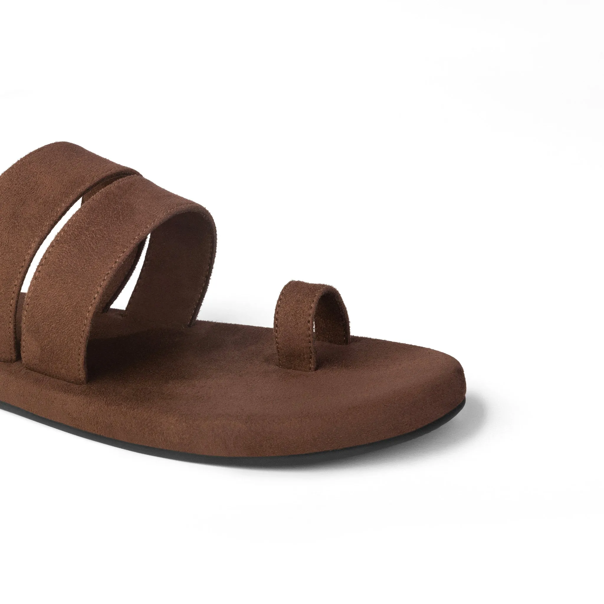 Uri Luxe - Toe-Ring Vegan Suede Brown Men Slides