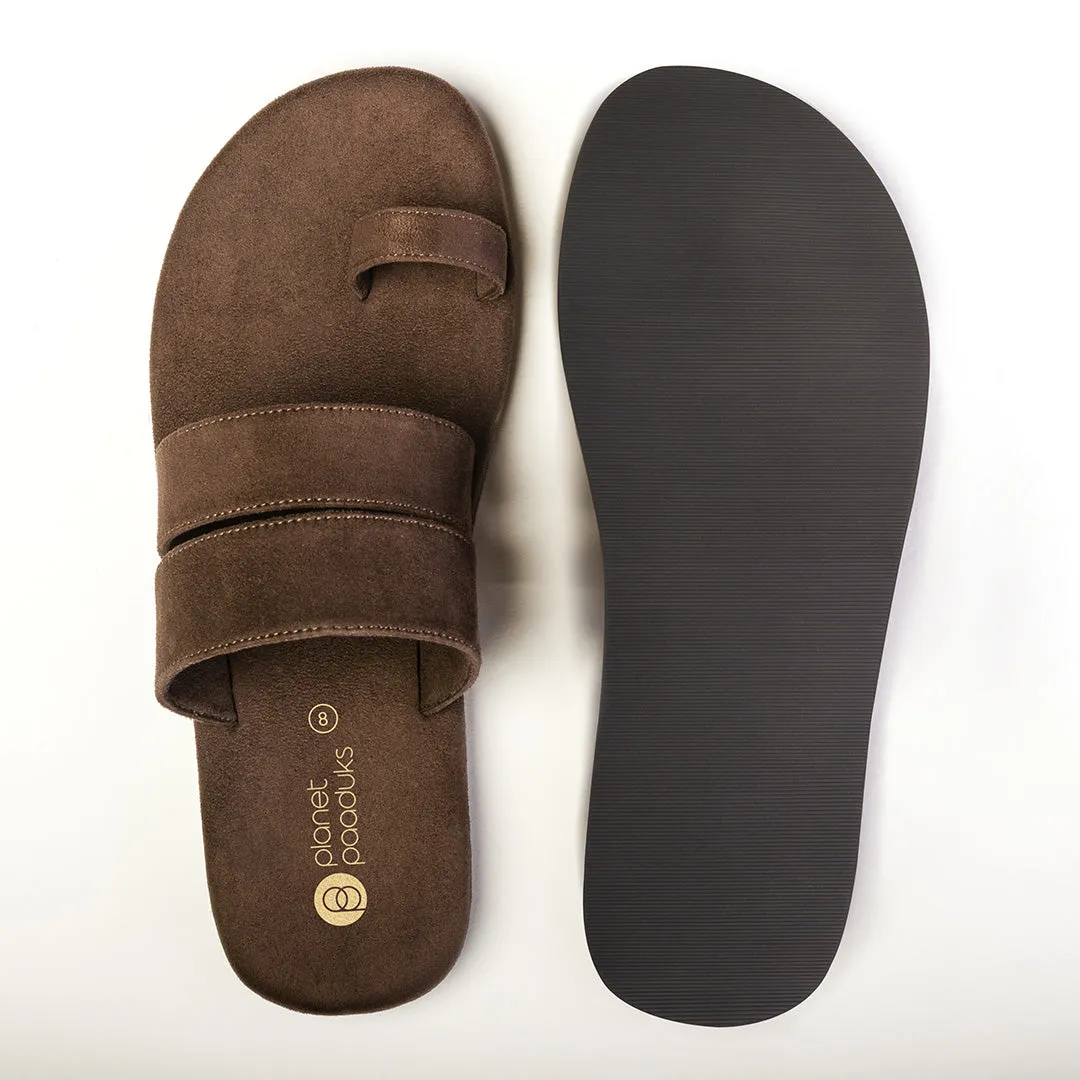 Uri Luxe - Toe-Ring Vegan Suede Brown Men Slides