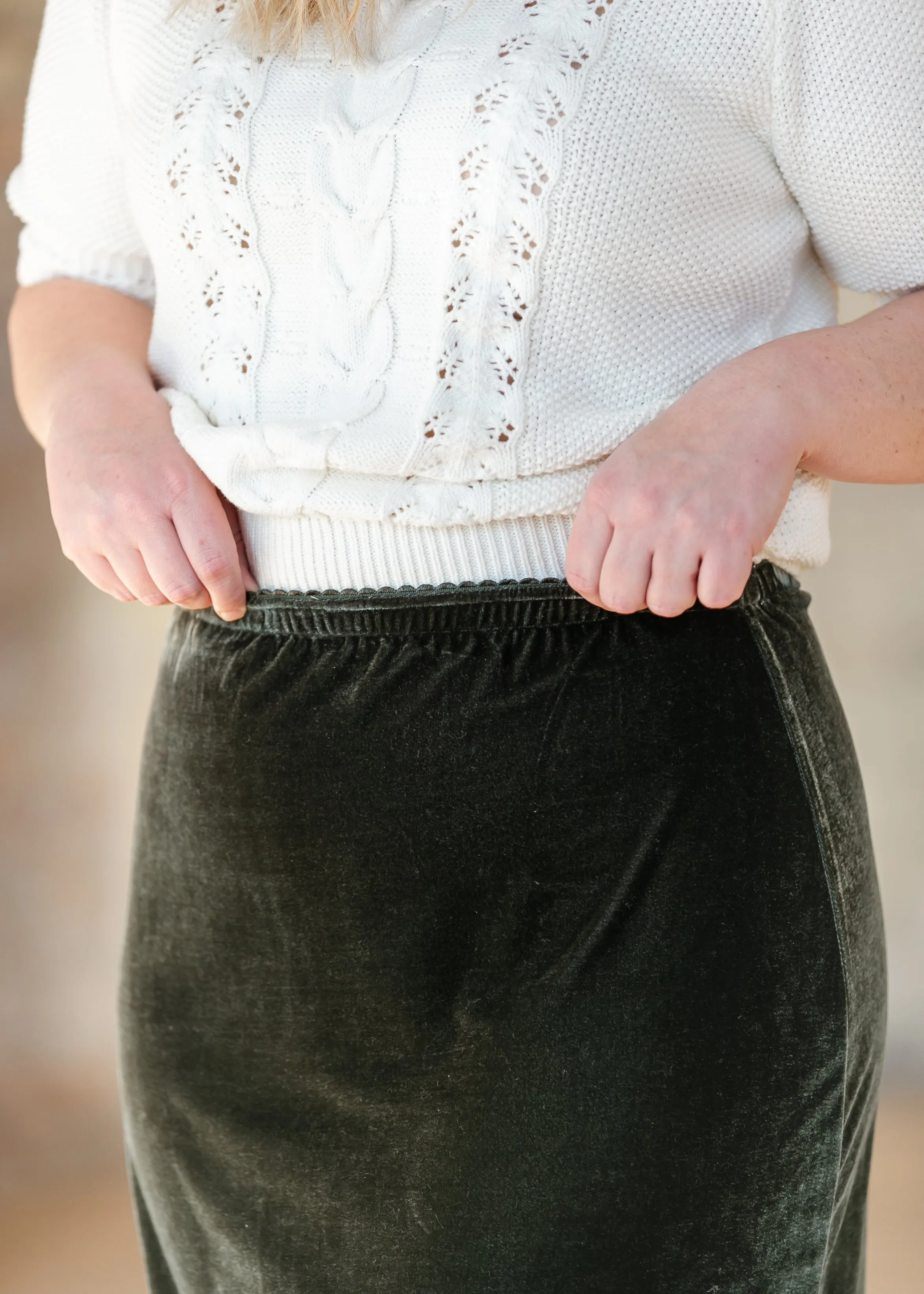 Velvet Pull-on Green Maxi Skirt