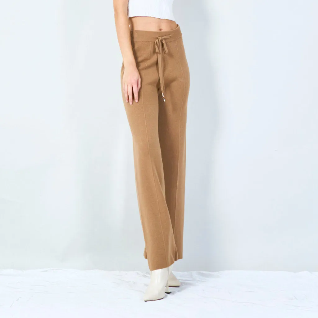 Wide-leg knit pants with drawstring waist wholesale