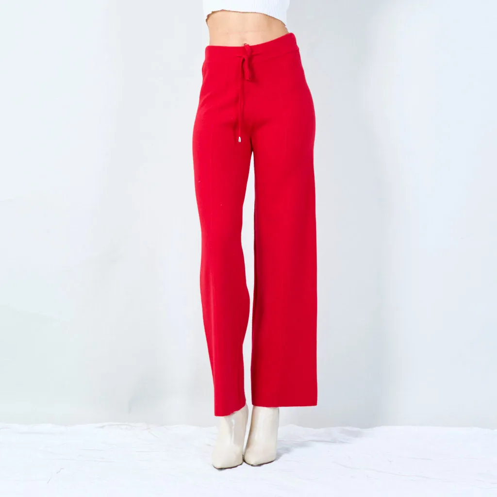 Wide-leg knit pants with drawstring waist wholesale