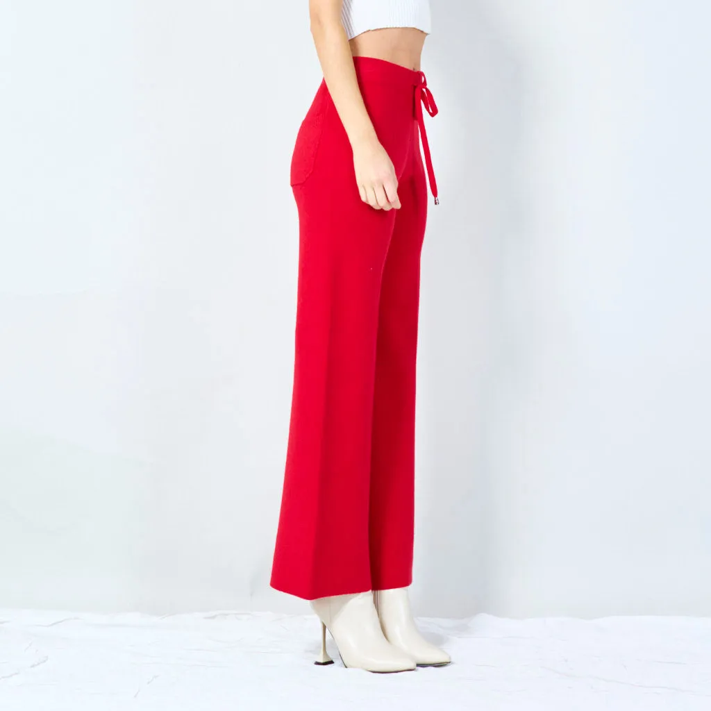 Wide-leg knit pants with drawstring waist wholesale