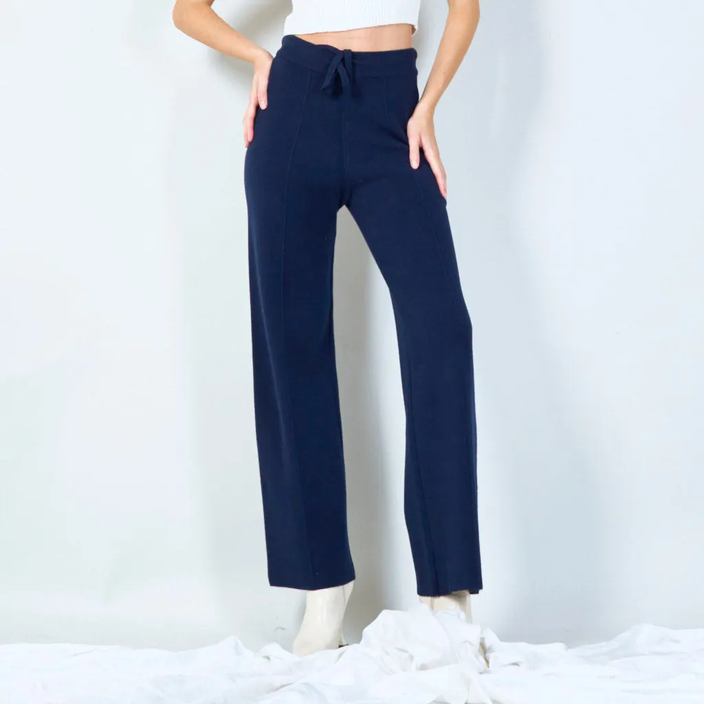 Wide-leg knit pants with drawstring waist wholesale