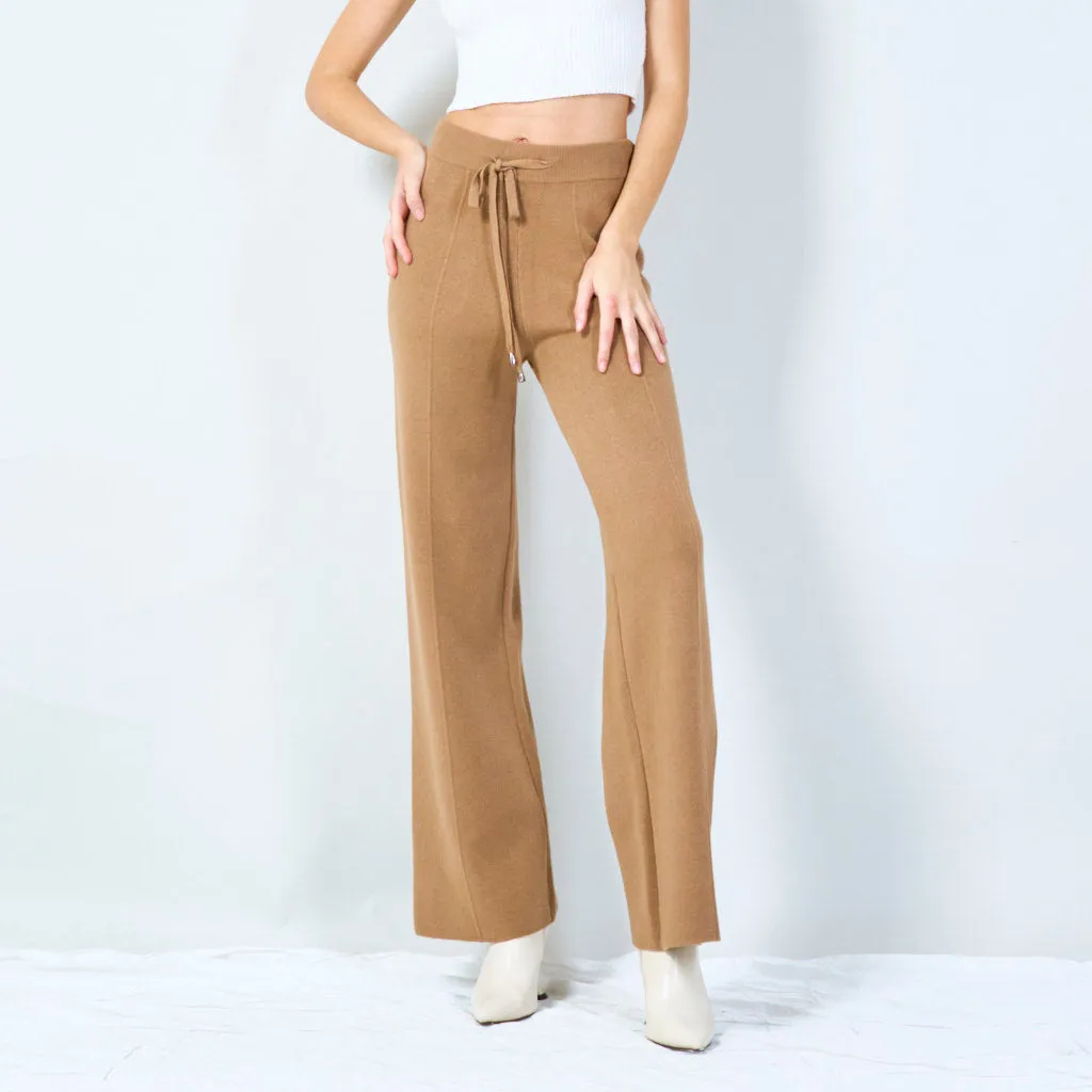 Wide-leg knit pants with drawstring waist wholesale