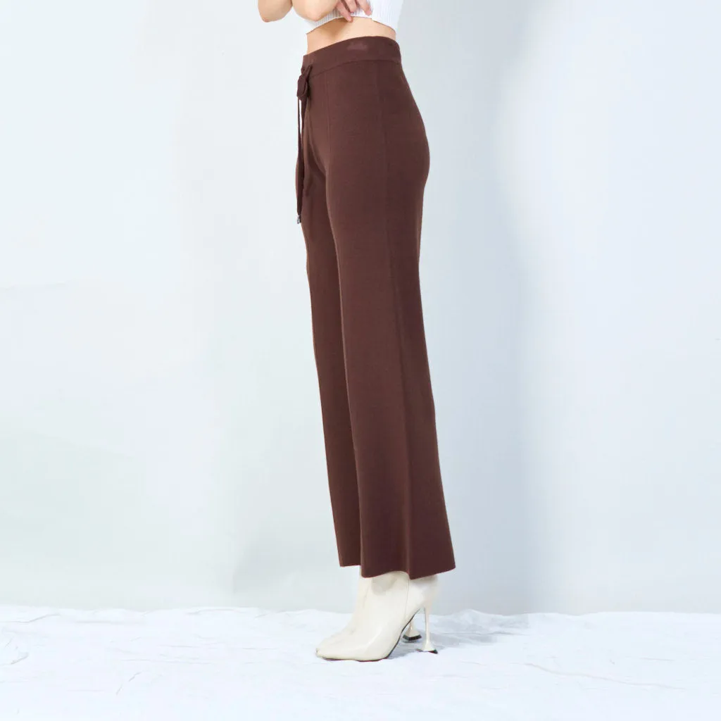 Wide-leg knit pants with drawstring waist wholesale