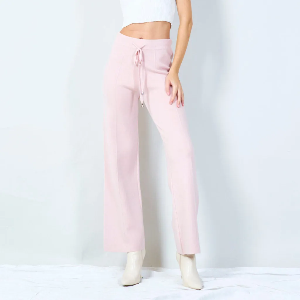 Wide-leg knit pants with drawstring waist wholesale