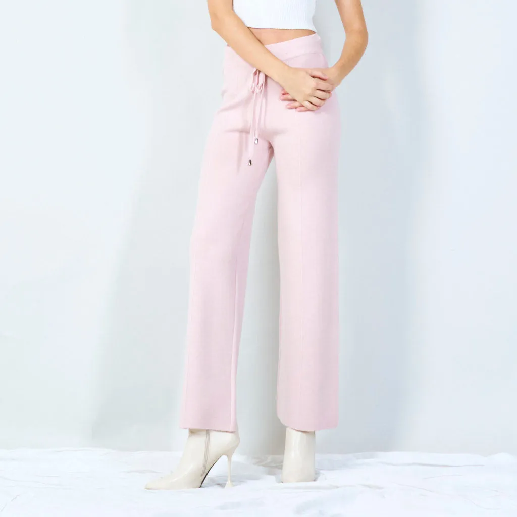 Wide-leg knit pants with drawstring waist wholesale