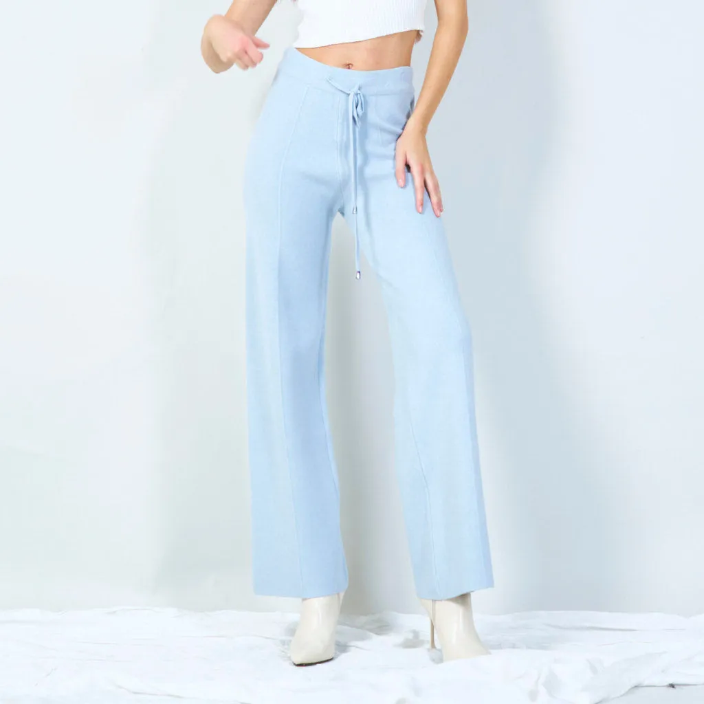 Wide-leg knit pants with drawstring waist wholesale