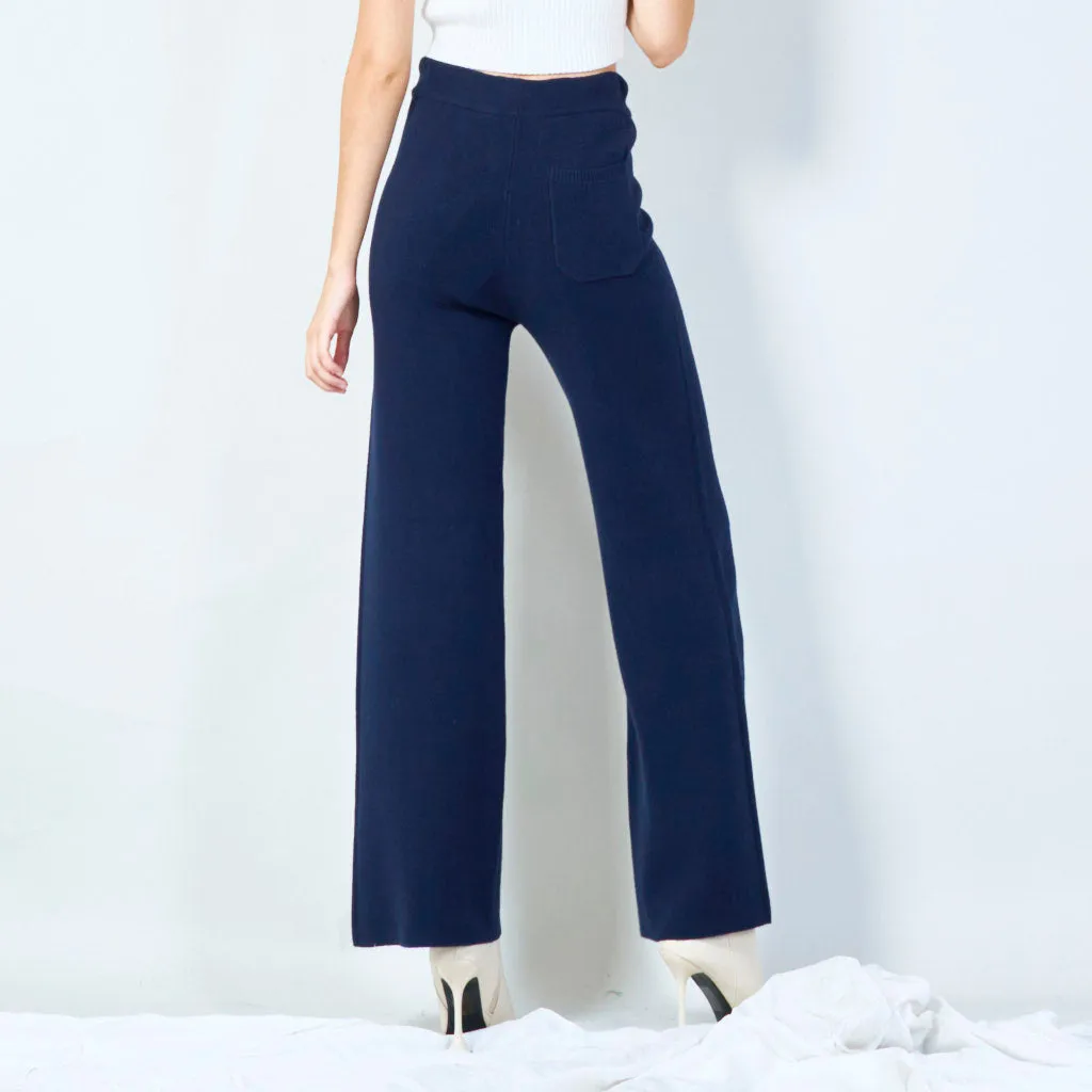 Wide-leg knit pants with drawstring waist wholesale