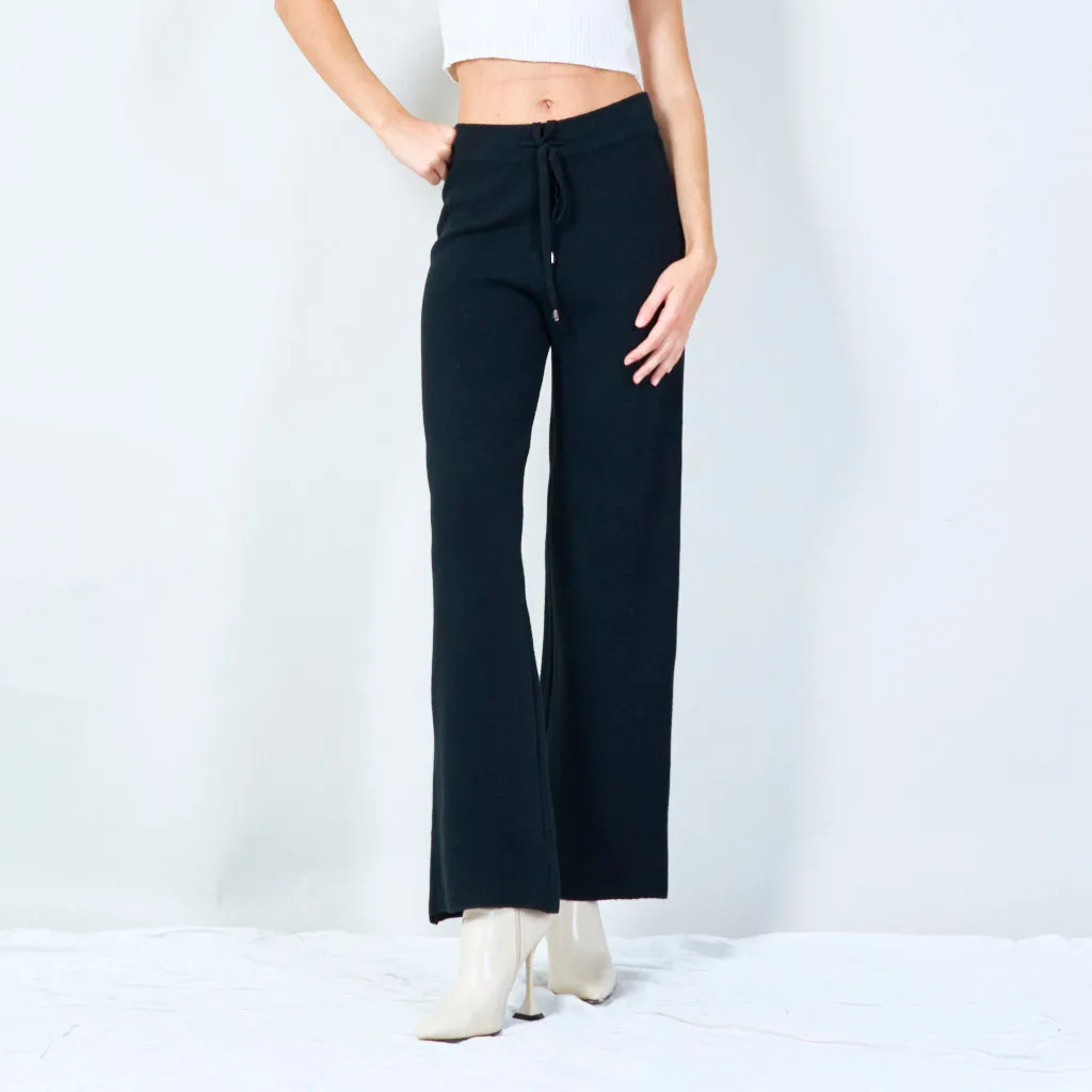 Wide-leg knit pants with drawstring waist wholesale