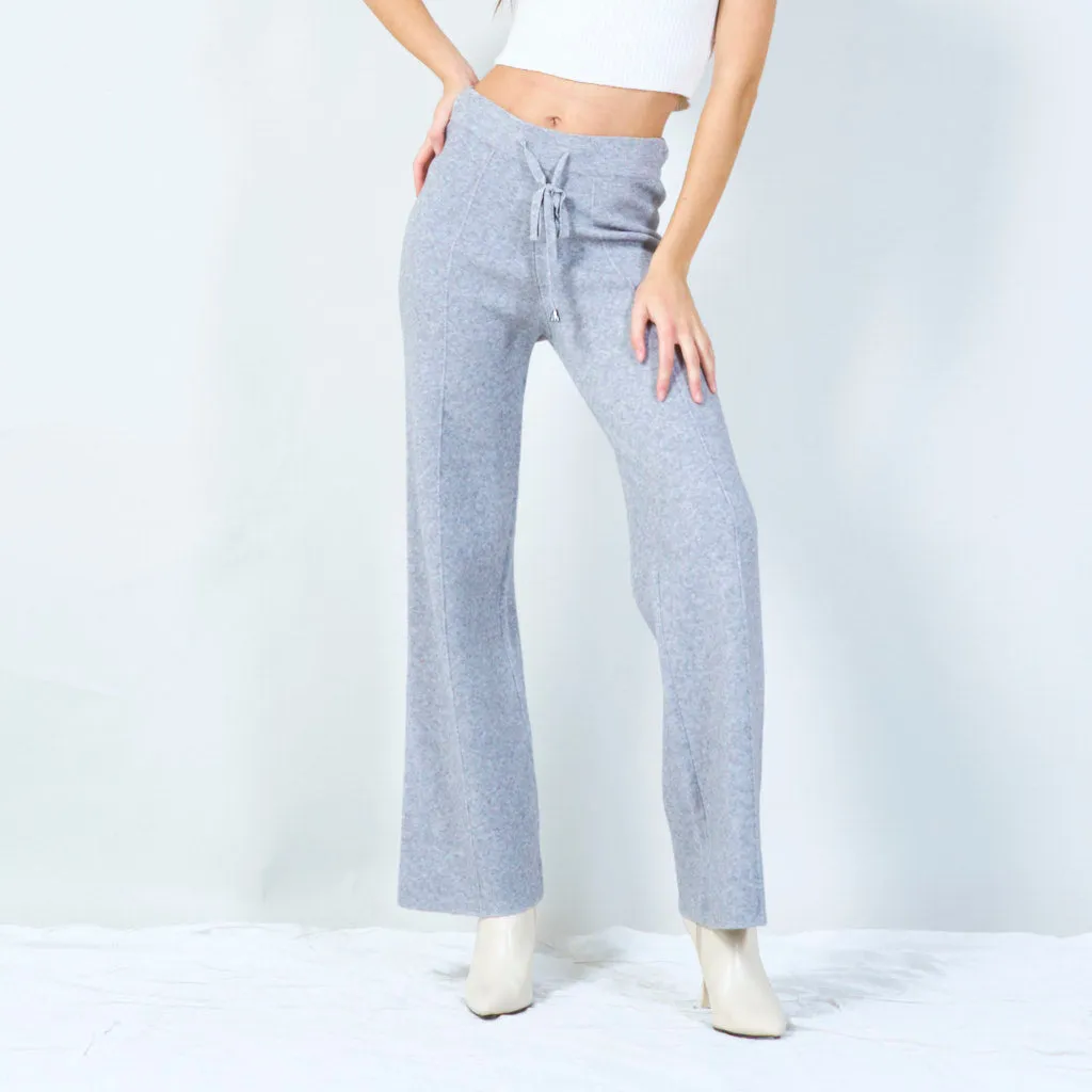 Wide-leg knit pants with drawstring waist wholesale