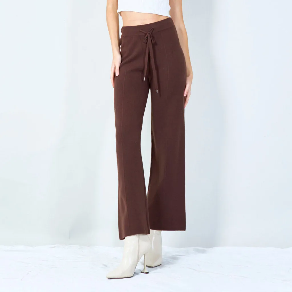 Wide-leg knit pants with drawstring waist wholesale