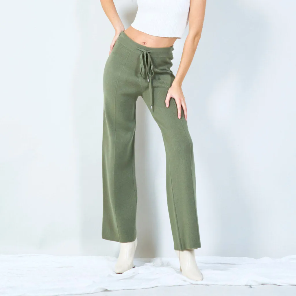 Wide-leg knit pants with drawstring waist wholesale