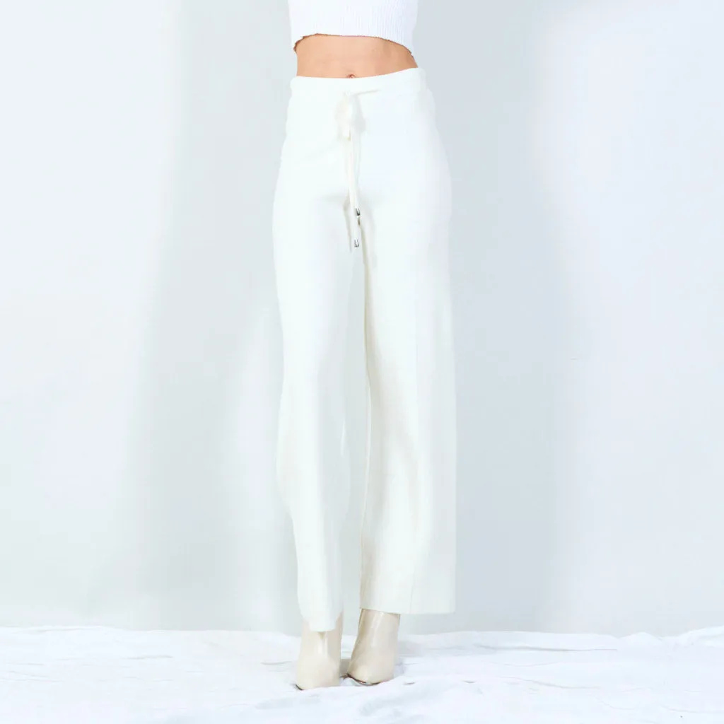 Wide-leg knit pants with drawstring waist wholesale