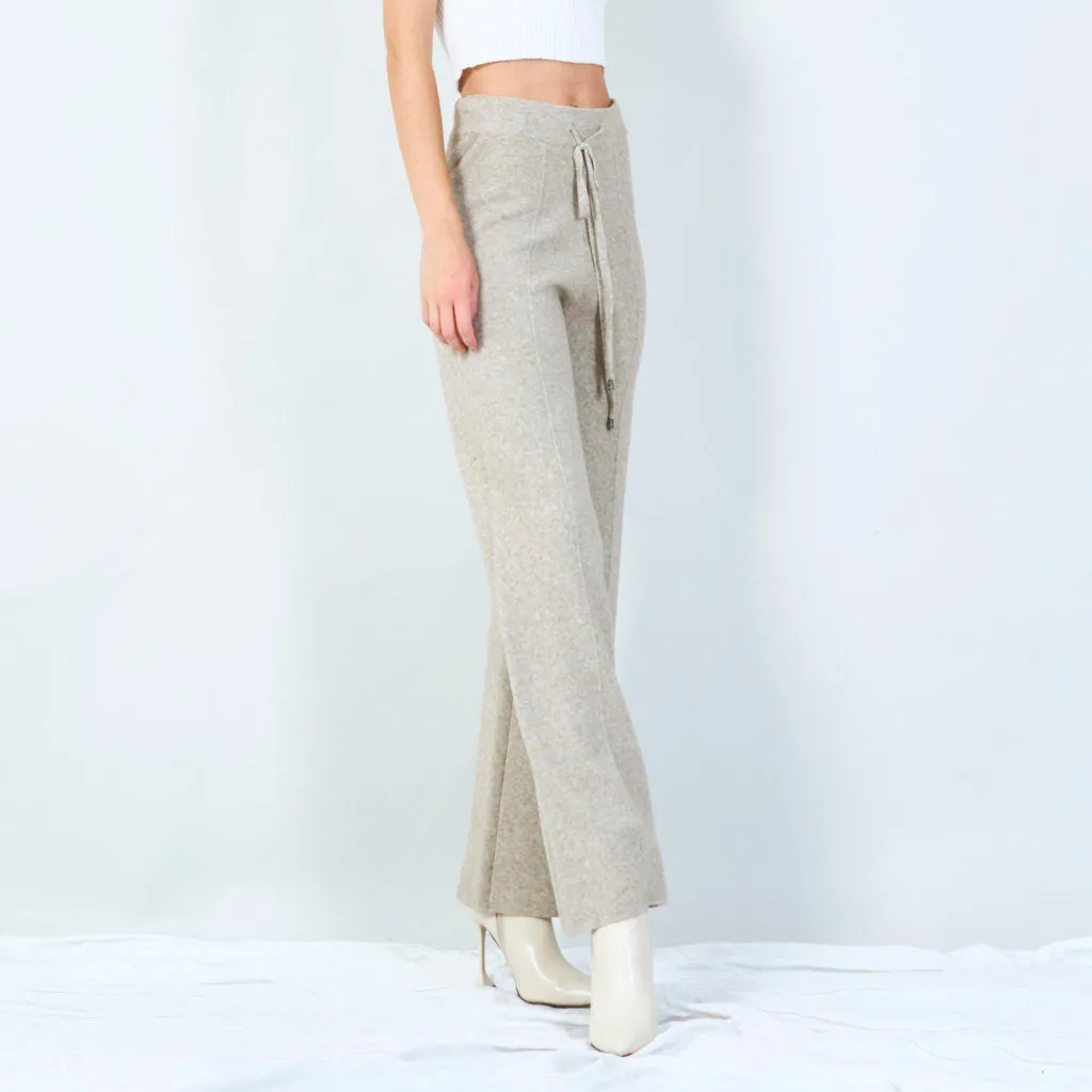 Wide-leg knit pants with drawstring waist wholesale