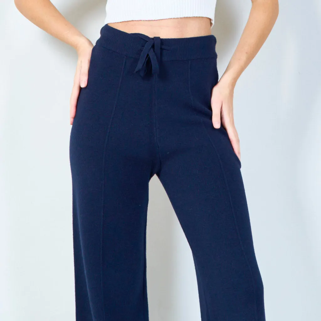 Wide-leg knit pants with drawstring waist wholesale