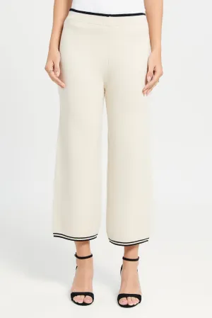 Women Beige Solid Wide Leg Pants