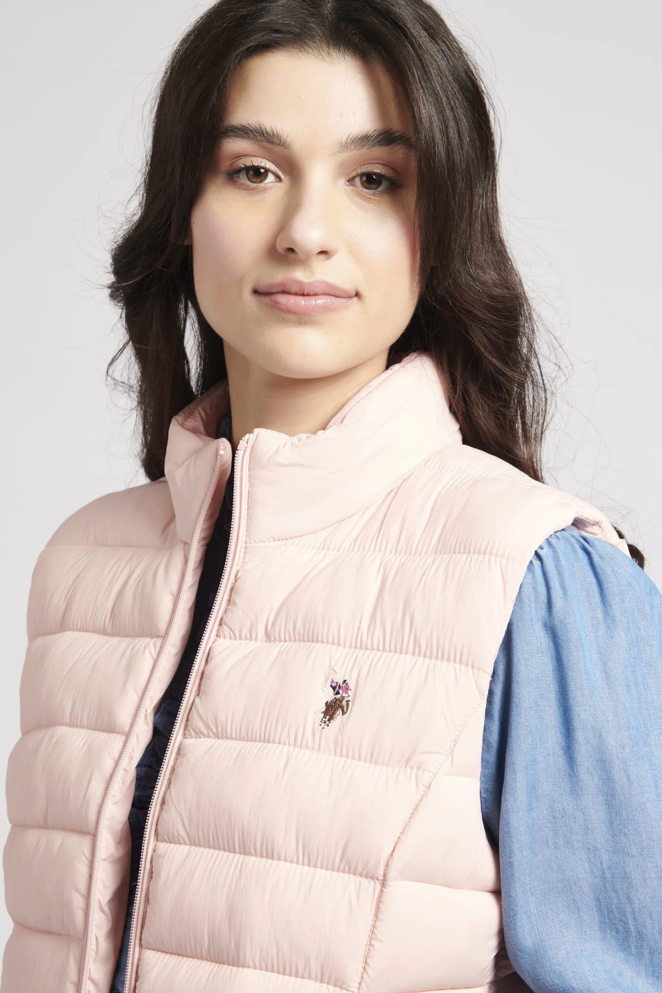 Womens Lightweight Puffer Gilet in Silver Pink